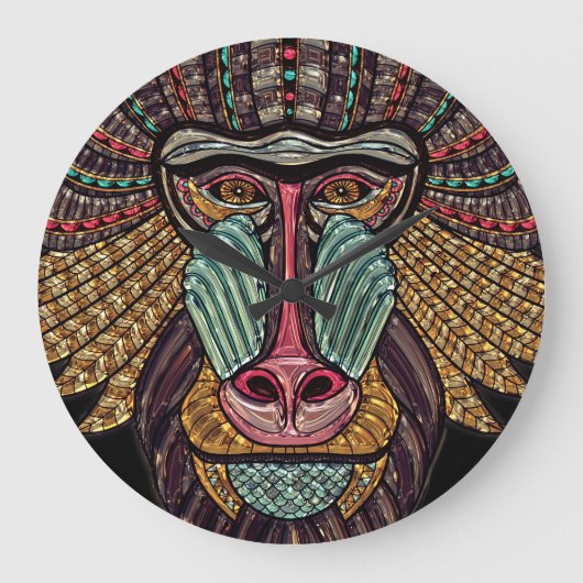 Glas in lood baviaanse mozaïekkunst grote klok (Voorkant)