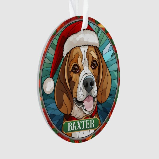  Glas in lood Beagle Round Christmas Ornament (voorkant)