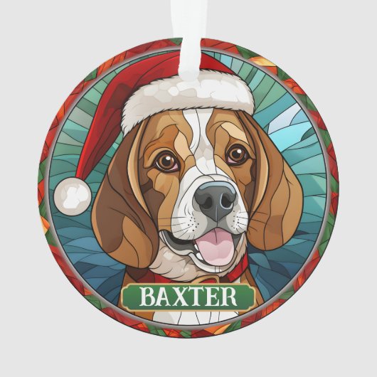  Glas in lood Beagle Round Christmas Ornament (achterkant)