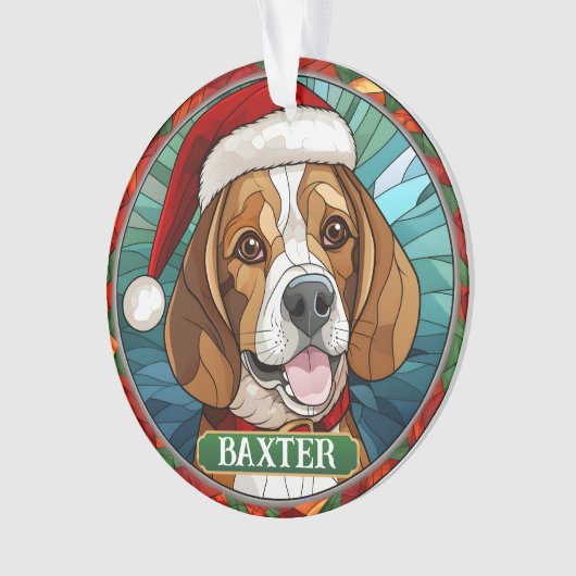  Glas in lood Beagle Round Christmas Ornament (voorkant)