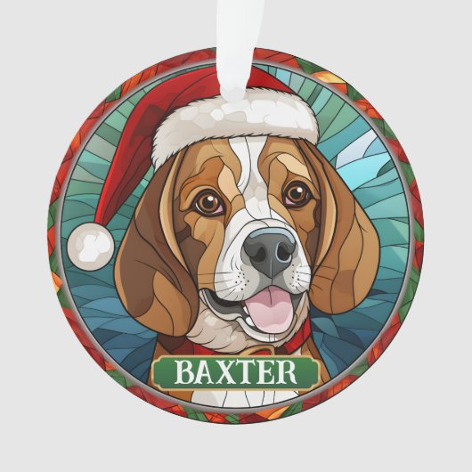 Glas in lood Beagle Round Christmas Ornament (voorkant)