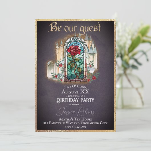 Glas in lood Beauty & de Beast Gothic Castle Kaart (Staand voorkant)