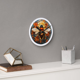 Glas in lood Bee Wall Clock Ronde Klok