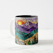 Glas-in-lood bergzonneopgang mok (Voorkant links)