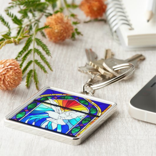 Glas in lood Bevestiging Heilige Geest Duif Sleutelhanger (Zijkant)