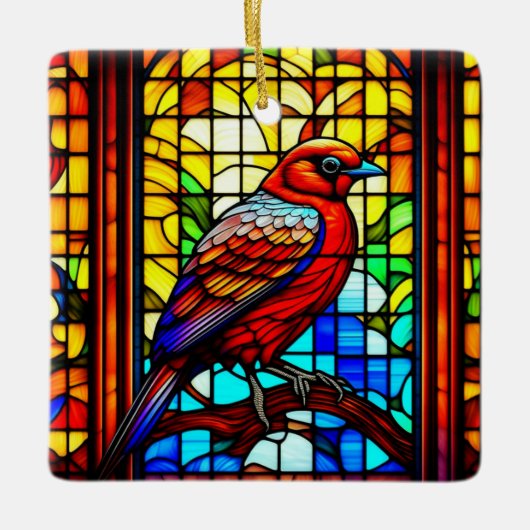 Glas in lood Bird gepersonaliseerde kerst Keramisch Ornament (Voorkant)