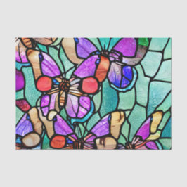 Glas in lood blauw en Paars vlinder Tissuepapier