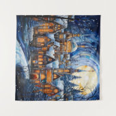 Glas in lood Blauw Kerstmis Tapestry Wandkleed (Voorkant (horizontaal))