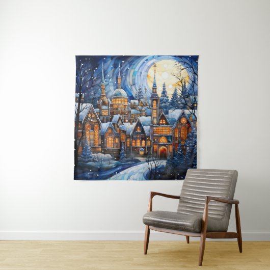 Glas in lood Blauw Kerstmis Tapestry Wandkleed (In situ)