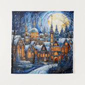 Glas in lood Blauw Kerstmis Tapestry Wandkleed (Voorkant)