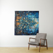 Glas in lood Blauw Kerstmis Tapestry Wandkleed (In Situ (horizontaal))