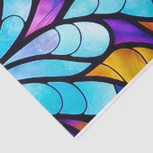 Glas in lood Blauw, Paars en Geel ontkleurd Tissuepapier (Detail)