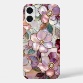 Glas-in-lood Bloem iPhone Hoesje Roze Parel Goud