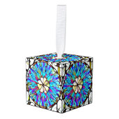 Glas in lood bloem-kubusversiering decoratie (Voorkant hoekig)