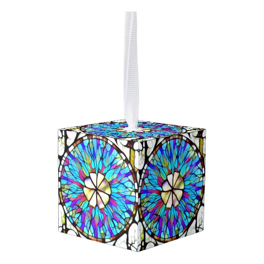 Glas in lood bloem-kubusversiering decoratie (Achter hoekig)