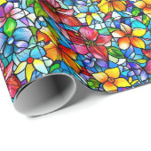 Glas in lood Bloemen en Blad Naadloos Patroon Cadeaupapier (Rol Hoek)