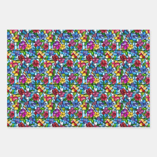 Glas in lood Bloemen en Blad Naadloos Patroon Inpakpapier Vel (Voorkant 2)