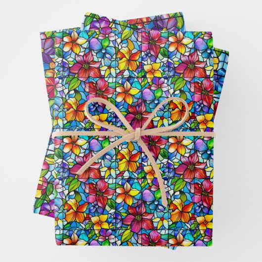 Glas in lood Bloemen en Blad Naadloos Patroon Inpakpapier Vel (In situ)