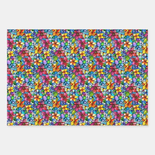 Glas in lood Bloemen en Blad Naadloos Patroon Inpakpapier Vel (Voorkant)