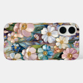 Glas-in-lood Bloemen iPhone Hoesje Pastel Blauw Ro (Achterkant (horizontaal))