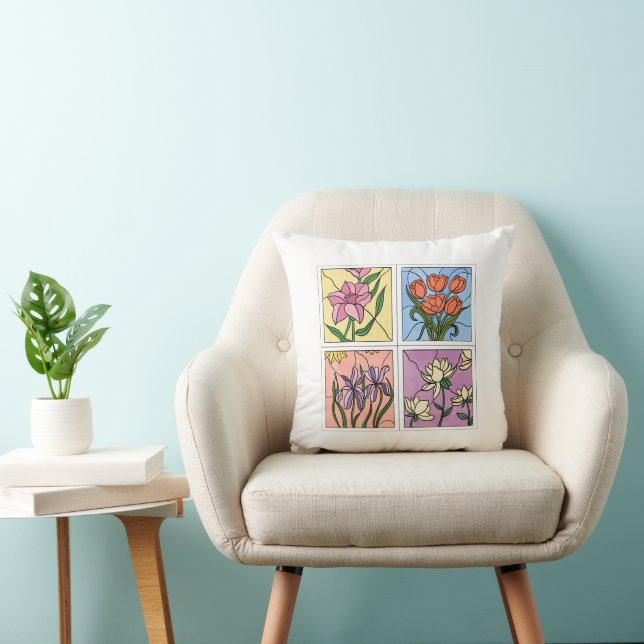 Glas-in-lood Bloemen Kussen (Stoel)