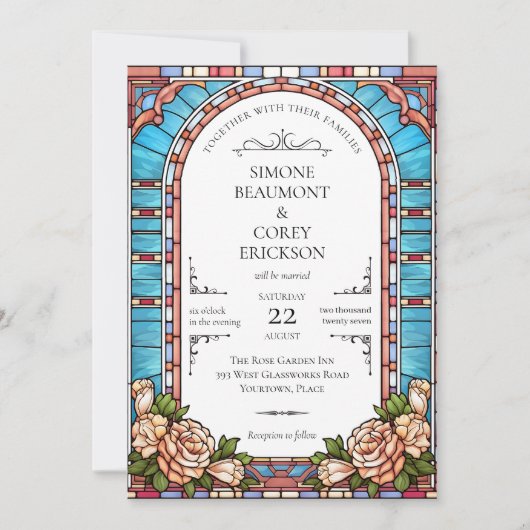 Glas in lood Bloemen Lijst bruiloft Kaart (Voorkant)