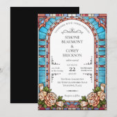 Glas in lood Bloemen Lijst bruiloft Kaart (Voorkant / Achterkant)