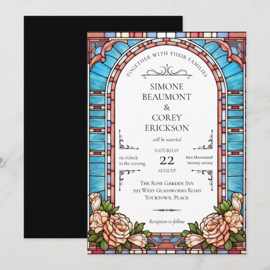 Glas in lood Bloemen Lijst bruiloft Kaart (Voorkant / Achterkant)