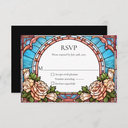 Glas in lood Bloemen Lijst bruiloft RSVP Reageer (Voorkant / Achterkant)