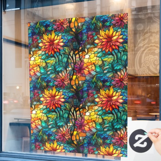 Glas in lood Bloemen Naadloze Patroon Venster Clin Raamsticker (Cafe Raam)