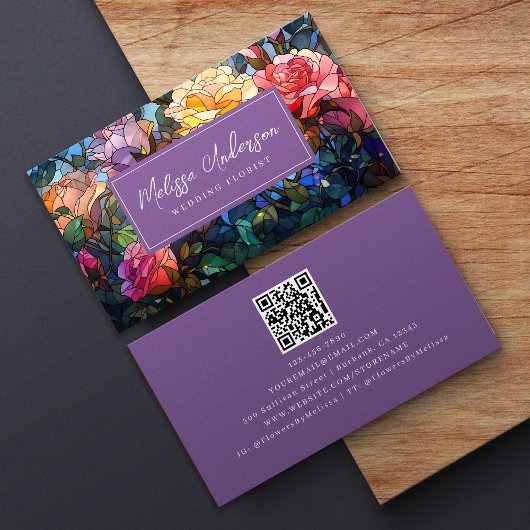 Glas in lood Bloemen Rozen QR Code Visitekaartje