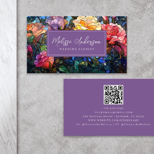 Glas in lood Bloemen Rozen QR Code Visitekaartje