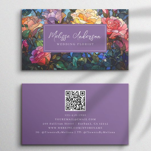 Glas in lood Bloemen Rozen QR Code Visitekaartje