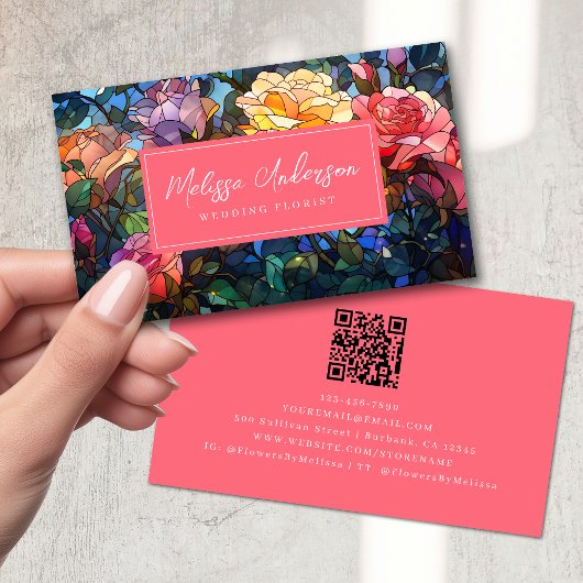 Glas in lood Bloemen Rozen QR Code Visitekaartje