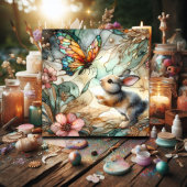 Glas in lood Bloemenkonijn Christelijk Pasen Feestdagenkaart