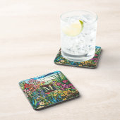 Glas-in-lood Bloementuin Monogram Drukrandenset Bier Onderzetter (Rechterzijde)