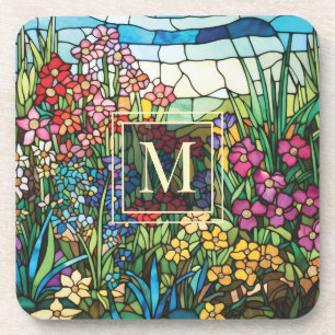 Glas-in-lood Bloementuin Monogram Drukrandenset Bier Onderzetter