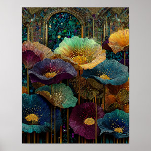 Glas-in-lood Bloemige Wandkunst – Downloadbestand Poster