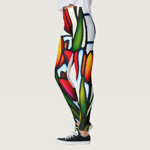 Glas in lood Blooms: Leadlight Tulpen in kleur Leggings