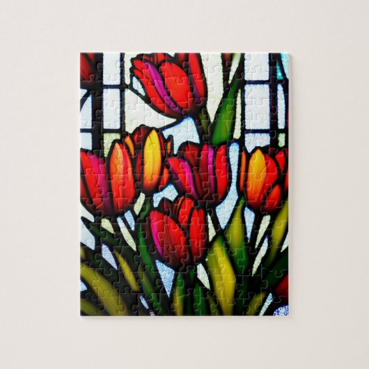 Glas in lood Blooms: Leadlight Tulpen in kleur Legpuzzel (Verticaal)