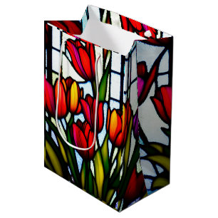 Glas in lood Blooms: Leadlight Tulpen in kleur Medium Cadeauzakje