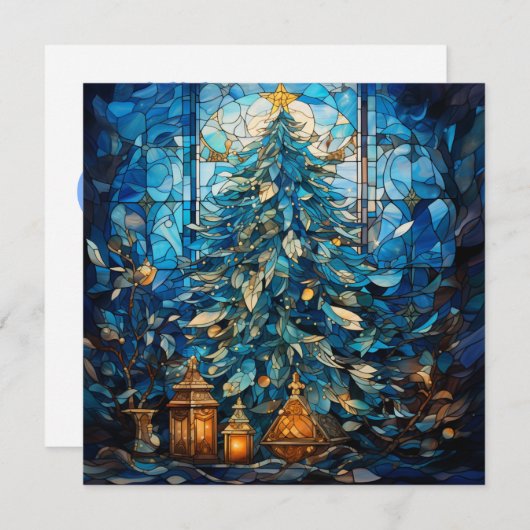 Glas in lood Blue Christmas Kaart (Voorkant / Achterkant)