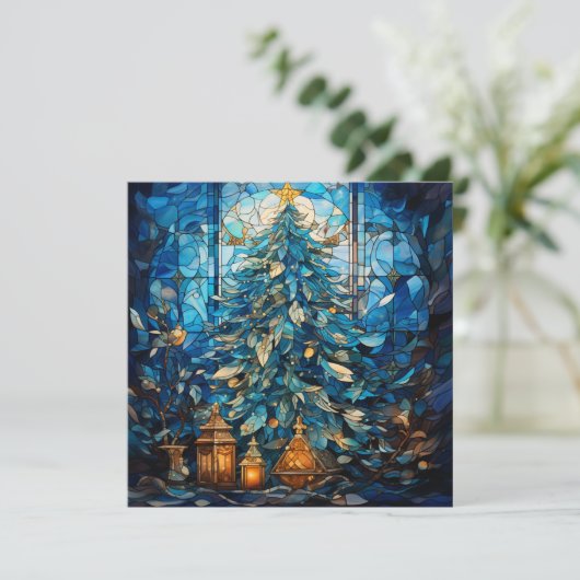 Glas in lood Blue Christmas Kaart (Staand voorkant)