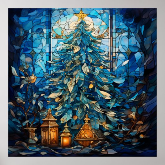 Glas in lood Blue Christmas Poster (Voorkant)