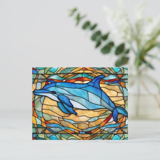 Glas in lood Blue Dolphin Briefkaart (Staand voorkant)