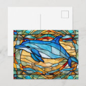 Glas in lood Blue Dolphin Briefkaart (Voorkant / Achterkant)
