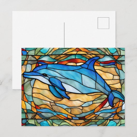 Glas in lood Blue Dolphin Briefkaart (Voorkant / Achterkant)