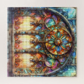 Glas in lood Boog Kathedraal glas geel blauw Legpuzzel (Horizontaal)