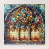 Glas in lood Boog Kathedraal glas geel blauw Legpuzzel (Verticaal)