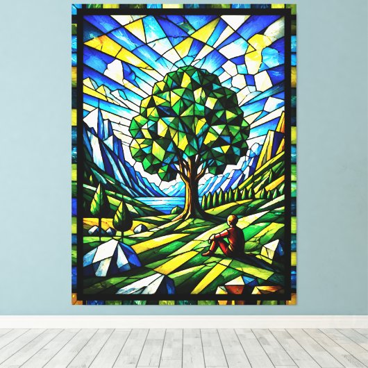 Glas-in-lood Boom van Sereniteit Canvas Afdruk (Insitu (Houten vloer))